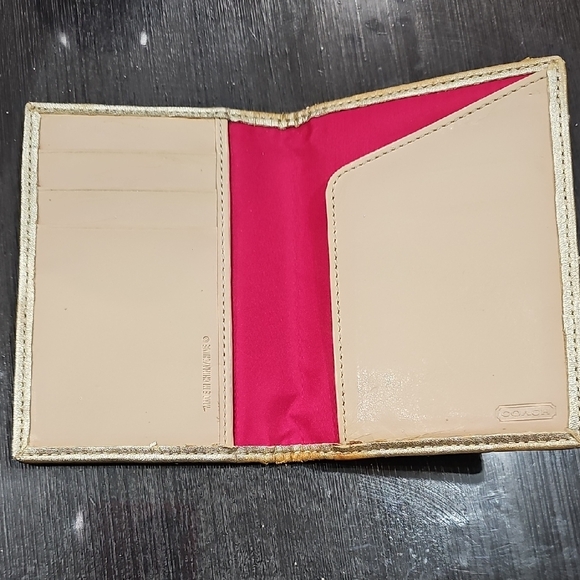 Coach Tan Signature Canvas Passport Holder with Pink & Yellow Logo - Picture 3 of 8